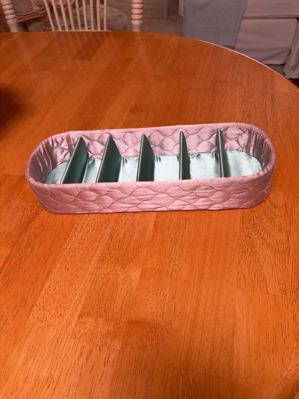 Vintage Satin Quilted Drawer Organizers: Pastel Beige & Blue, Vanity Sorter - ,